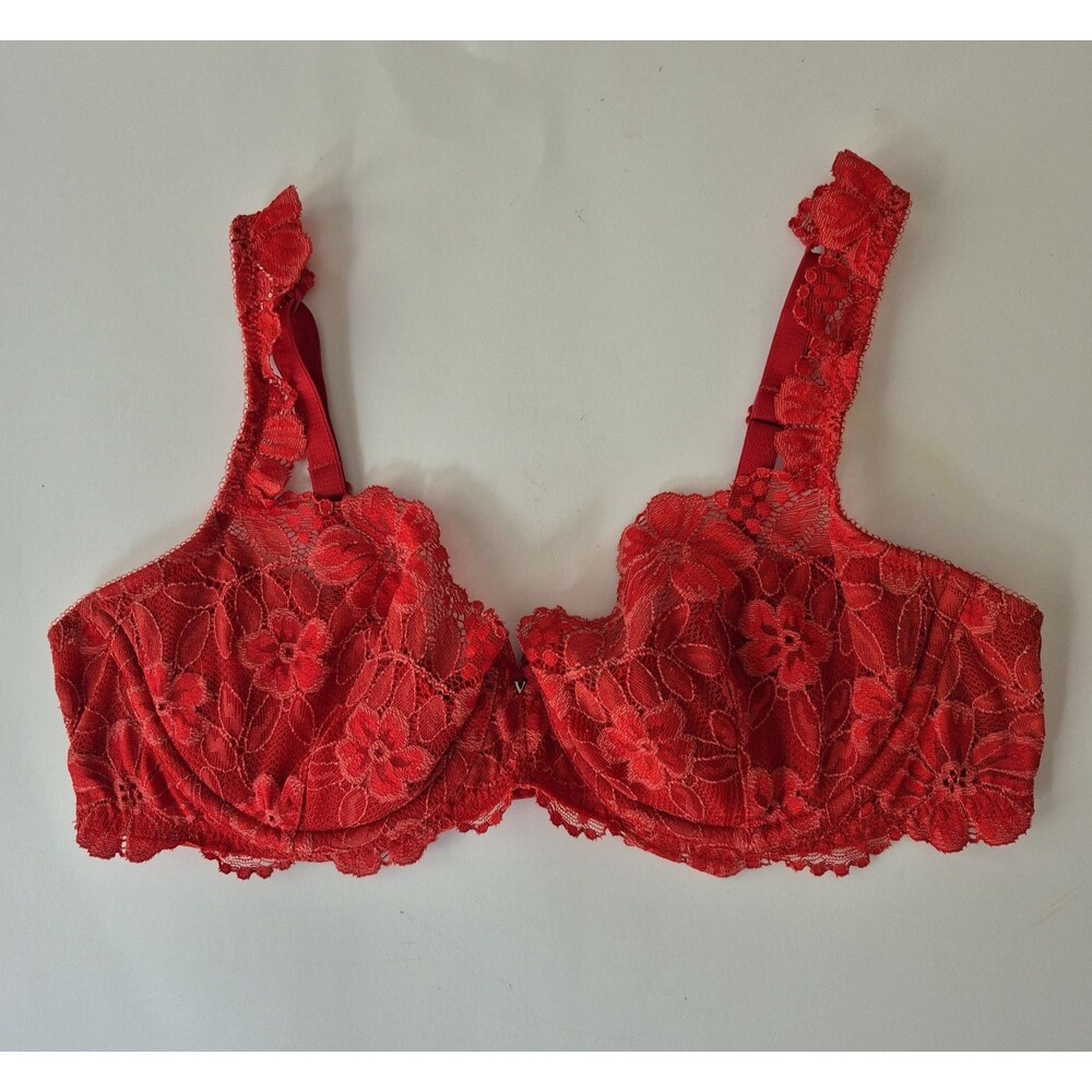 Victorias Secret Vintage Red Lace Floral Very Sexy Underwire Balconette Bra 36C